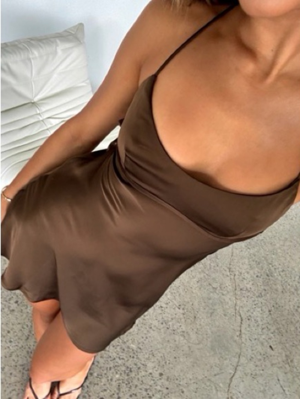 White Fox Bronze Satin Open Back Cross Tie Mini Dress XXS